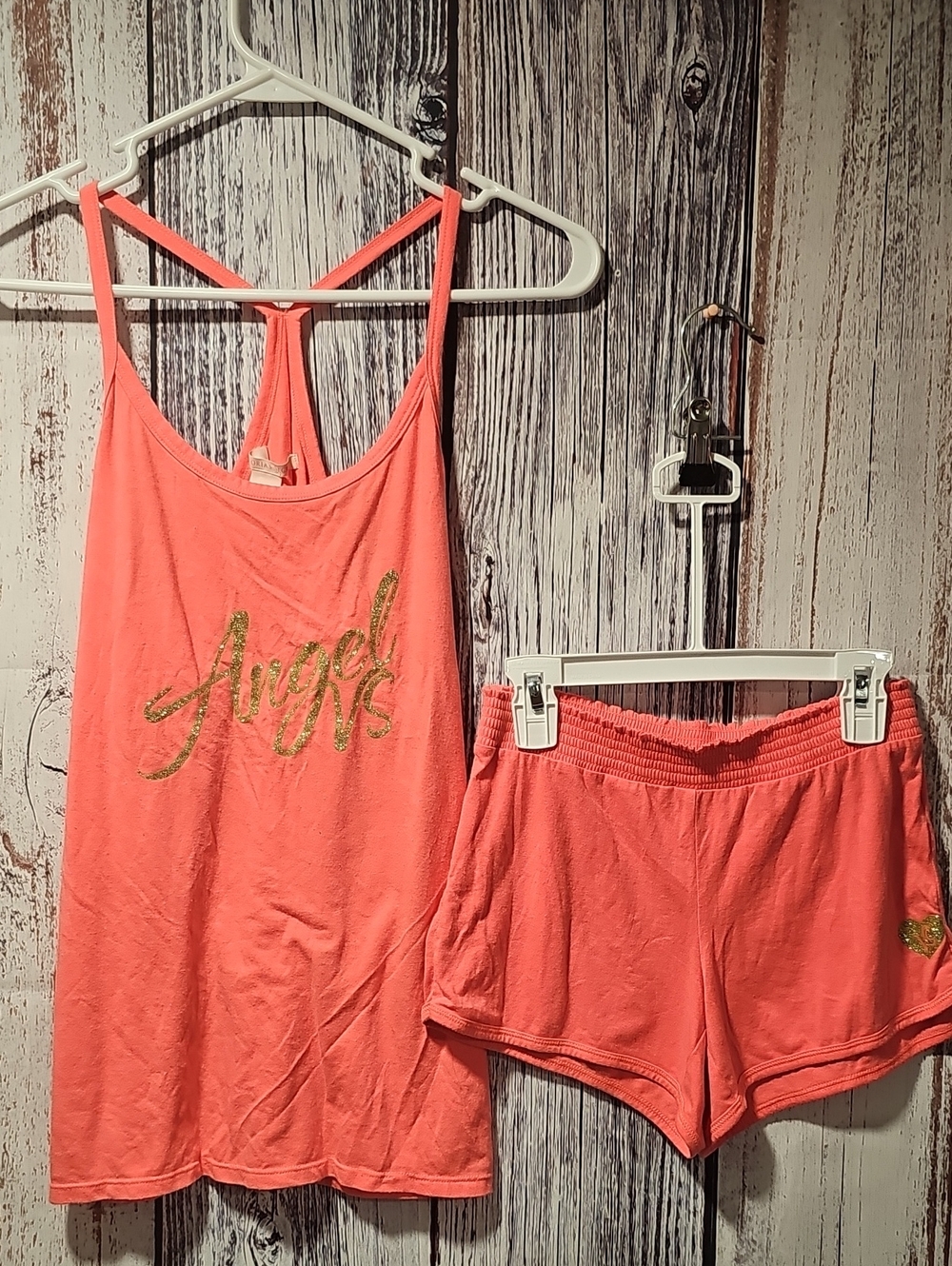 Victoria's Secret Coral Tank & Short Pajama Set with Gold Accent